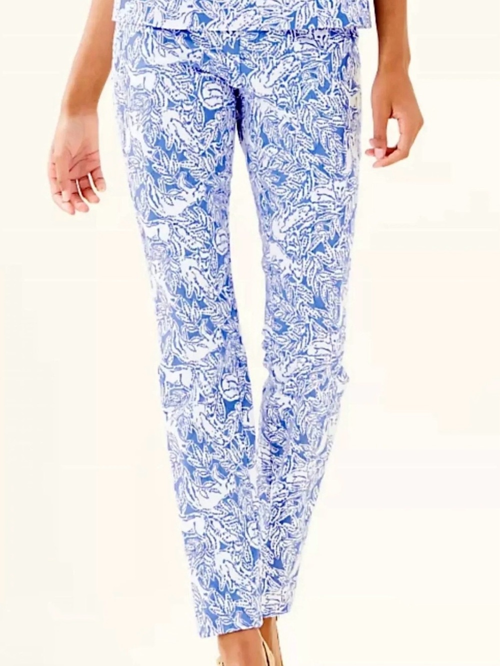 Lilly Pulitzer Kelly Skinny Ankle Pant in Coastal Blue Fancy Feet print Size 14